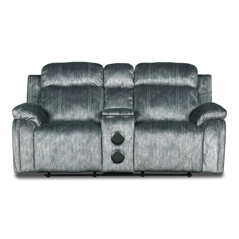 New Classic Furniture Tango Power Reclining Fabric and Leather Look Loveseat U396-25P1-SHW IMAGE 1