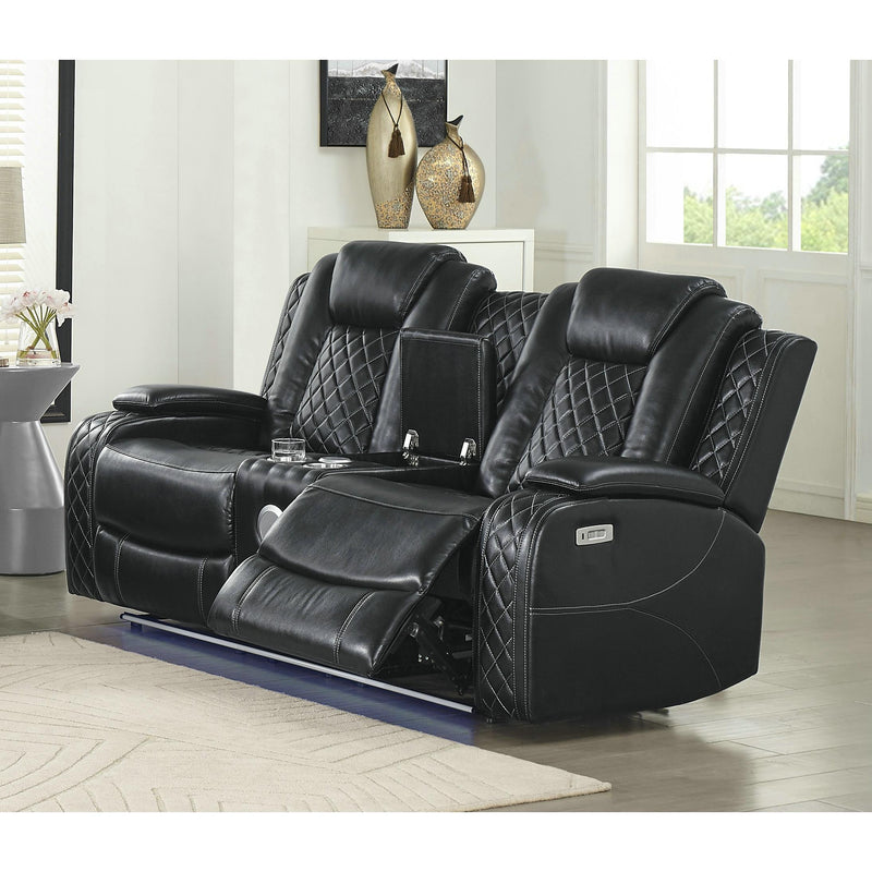 New Classic Furniture Orion Reclining Fabric Loveseat U1769-25-BLK IMAGE 1