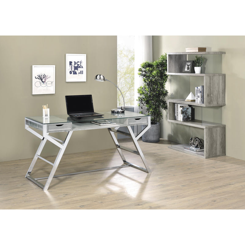 Coaster Furniture Emelle 882116 2-Drawer Glass Top Writing Desk - Grey Driftwood/Chrome IMAGE 4