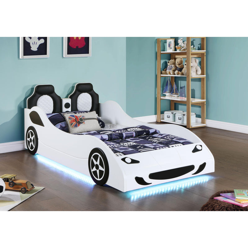 Coaster Furniture Cruiser 400477 Car Themed Twin Bed with Underglow Lights - White IMAGE 1