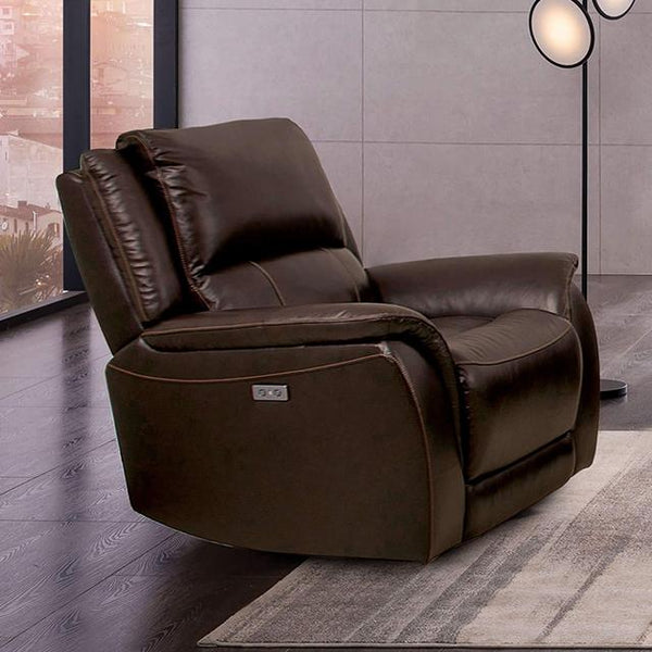 Furniture of America Gorgius Power Leather Match Recliner CM9910ES-CH-PM IMAGE 1