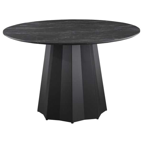 Coaster Furniture Round Camden Dining Table with Faux Marble Top and Pedestal Base 105780 IMAGE 1