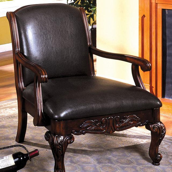 Furniture of America Sheffield Stationary Leather Look Accent Chair CM-AC6177-PU IMAGE 1